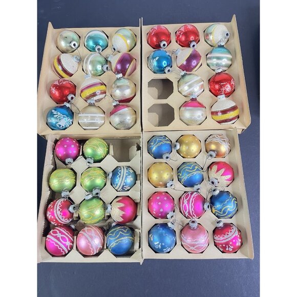 45 Vtg Shiny Brite Stencil Mercury Glass Christmas Ornaments 4 Box Original READ
